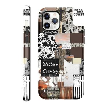 Imagem de Vulfwela Capa para iPhone 11 Pro 5,8 polegadas Western Cowgirl Cowboy Colagem Capa de telefone 2 em 1 proteção à prova de choque retrô Wild West Cowboy cacto botas chapéu entusiastas capa de telefone