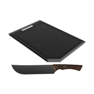Imagem de COMP Kit Churrasco: Tábua de Corte Polipropileno + Faca p/ Carne 8" Lâ