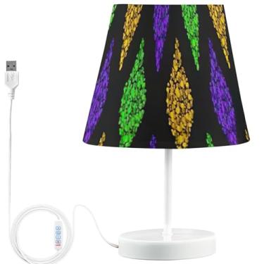 Imagem de TSENQUE Candeeiro de mesa lateral personalizado com desenho animado fofo USB luminária de cabeceira LED regulável lâmpadas decorativas para quarto de crianças Mardi Gras Glitter Argyle