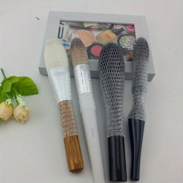 Imagem de Capa de rede de proteção de pincel cosmético, manga de malha, design elástico para armazenamento de viagem, pincel de maquiagem, uso em salão de beleza, 5 peças