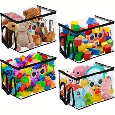 Imagem de 1 bolsa de armazenamento preta transparente para jogos de tabuleiro de PVC (23 x 17 x 23 cm / 9,06 x 6,69 x 9,06 polegadas) - Caixa de armazenamento de brinquedos transparente com tampa e alças, caixa