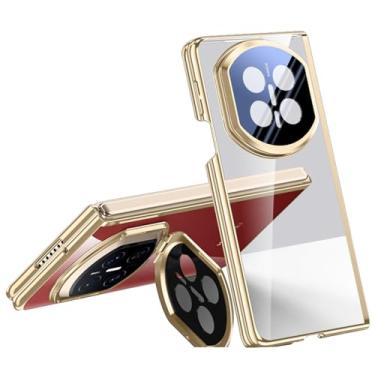 Imagem de POYUFRG Capa fina para Huawei Mate X7, capa de proteção de dobradiça transparente HD galvanizada de luxo com tampa de suporte de lente de metal, dourado, Mate X7