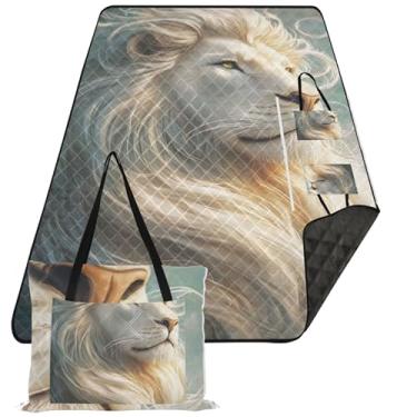 Imagem de TSENQUE Linda juba de leão branca grande cobertor de piquenique cobertores de areia bonitos para praia à prova de areia grandes cobertores externos para grama 299.7 cm x 203.2 cm