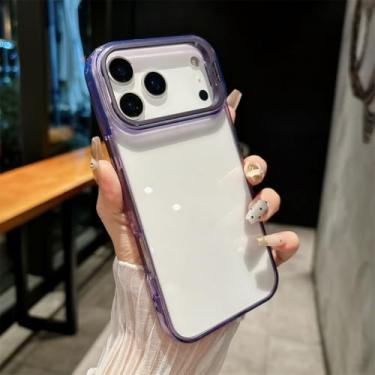 Imagem de Capa transparente com suporte para lente para iPhone 17 Air 15 16 Pro Max 13 14 Plus, cor vibrante (para iPhone 16e/Roxo)