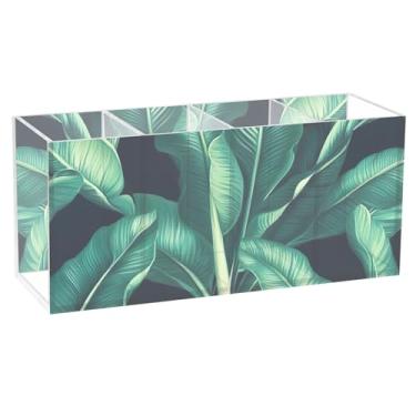 Imagem de TSENQUE Porta-lápis de mesa com folhas de bananeira verdes exuberantes, desenho animado, escritório, suporte de pincel de maquiagem de acrílico, copo de caneta