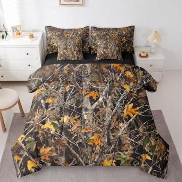 Imagem de Erosebridal Conjunto de cama king-size rústico de fazenda, camuflado, com 7 peças, caçada na floresta, para meninos e adultos, conjunto de cama de camuflagem