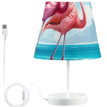 Imagem de TSENQUE Candeeiro de mesa lateral em aquarela de flamingo personalizado com LED fofo candeeiro de cabeceira recarregável por USB para decoração de quarto