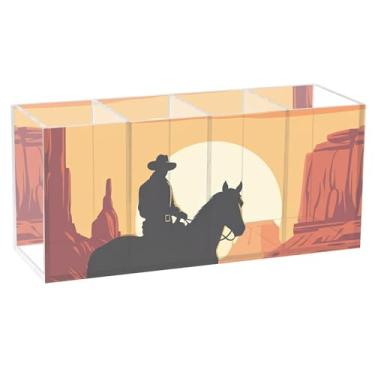 Imagem de TSENQUE Porta-lápis de mesa de acrílico com cavalo caubói laranja deserto fofo organizador de lápis de mesa para artesanato, porta-canetas, porta-canetas, armazenamento de lápis, estética e