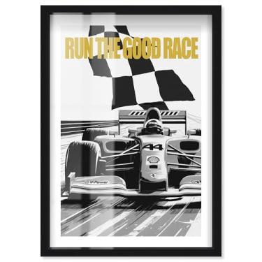 Imagem de Pôster Run the good race Shadowbox Print Formula 1 da Notoriart, moldura preta, 28 x 40 cm
