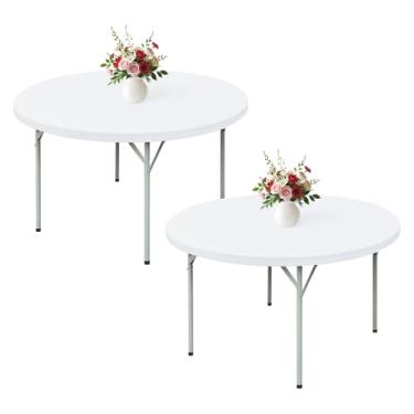 Imagem de Wolkemer Pacote com 2 toalhas de mesa brancas de 1,82 m com bordas elásticas redondas de 152 cm, capa de mesa elástica de elastano com tecido lavável na máquina para festa de casamento, piquenique