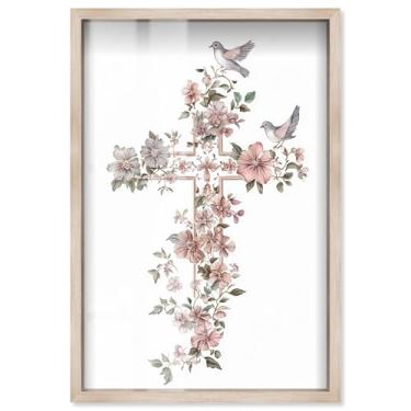 Imagem de Living Cross II Shadowbox Impressão Jesus Wall Art por Art Remedy, moldura loira, 28 x 40 cm