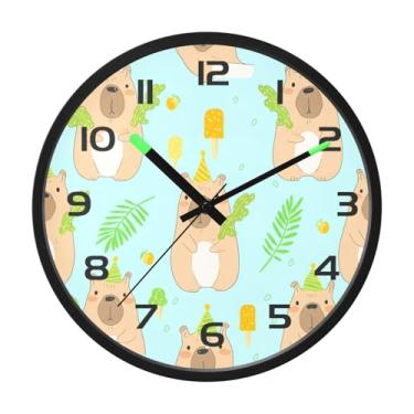 Imagem de CEBUGI Relógio de parede com luz noturna de 30,5 cm, que brilha no escuro, com sensor de voz, padrão capivaras, relógios de parede operados por bateria para decoração de quarto e sala de estar