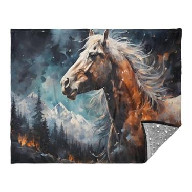 Imagem de CEBUGI Cobertor de flanela quente macio 127 x 178 cm para sofá, cama, escritório, acampamento, viagem, cavalo para todas as estações