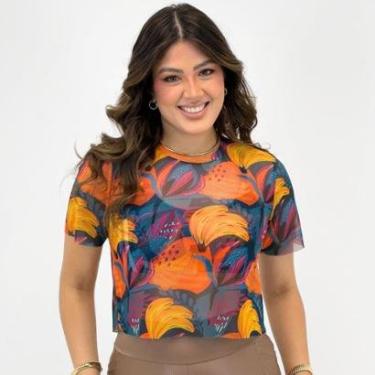 Imagem de Cropped Costa Rica Manga Curta em Tule Estampado Feminino-Feminino