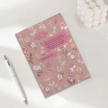 Imagem de Caderno bíblico floral rosa, presentes cristãos para mulheres, caderno A5 para anotações, caderno de diário cristão de 21 x 14,7 cm, versículo bíblico, planejador de oração das escrituras, caderno