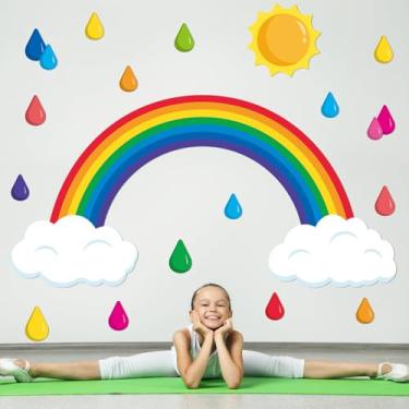 Imagem de Quadro de avisos arco-íris grande de 177 x 99 cm, decorações de sala de aula para professores, recortes de sol arco-íris coloridos jumbo, motivacional, material de volta às aulas, placa de boas-vindas