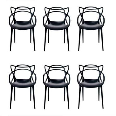 Imagem de Kit Com 6 Cadeira Allegra Masters 100% Polipropileno Preta - DECORESHO