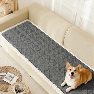 Imagem de Arfntevss Capa de sofá lavável para cães de pelúcia para 3 almofadas para sofá felpudo, 3 lugares, antiderrapante, protetor de móveis (cinza escuro, 70 cm x 180 cm)