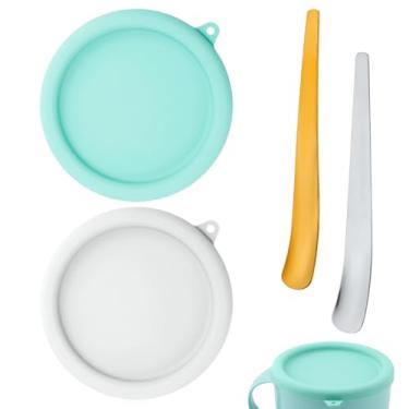 Imagem de 2 peças de tampa de silicone para máquina de sorvete Dash My Mug, tampas de substituição sem BPA e capas de armazenamento com 2 colheres de aço inoxidável, tampas universais de silicone herméticas