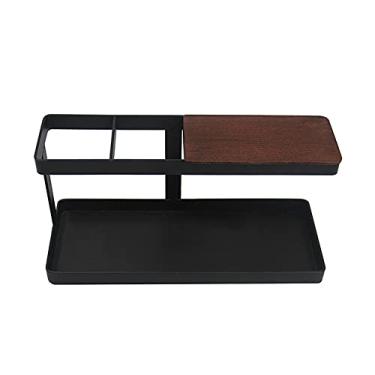 Imagem de Suporte para Controle Remoto Stand de Madeira e Ferro Caixa Armazenamento Organizador Mesa Escritório Prateleira Jóias