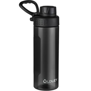 Imagem de OLDLEY Garrafas de água Tritan de 590 ml sem BPA com alça de transporte e tampa de bico, garrafa de água infantil à prova de vazamento para casa, viagem, escola, ao ar livre, preta