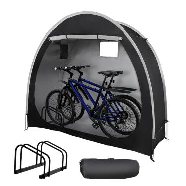 Imagem de PANTAZO Galpão de armazenamento de bicicleta com rack de bicicleta ao ar livre galpões de armazenamento de bicicleta portátil com 210D Oxford 800ppm à prova d'água para 2/3 bicicletas, capas de abrigo
