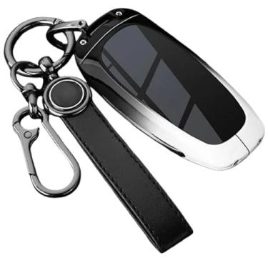 Imagem de Capa protetora para chave inteligente de carro em liga compatível com Hyundai / Santa Fe / Tucson 2022 / NEXO NX4 / Atos Prime / Solaris 2021 Acessórios chaveiro(Q-black white-ring)
