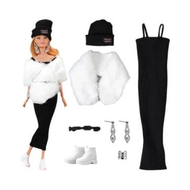 Imagem de Vestido Fashion Para Boneca Barbie, Conjunto De Inverno Com Saia, Suét