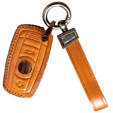 Imagem de Capa de couro artesanal para chave compatível com BMW 1 3 5 6 Série E60 E61 E70 E81 E87 E90 E91 E92 320 X1 X5 X6 Z4 Capa protetora de controle remoto inteligente(Brown black leather)