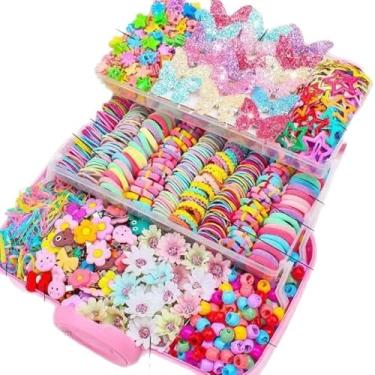 Imagem de Conjunto de acessórios de laços de cabelo multicoloridos 718 peças – suportes elásticos de cabelo pequeno para rabo de cavalo elásticos com clipes de laço/flor/borboleta para uso diário ou festa