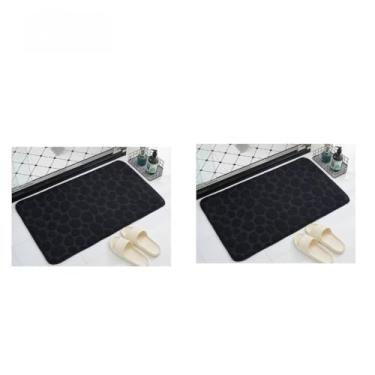 Imagem de Tapete Soft Antiderrapante Super Macio 60x40cm – Tapete Absorvente em Poliéster para Banheiro, Sala e Quarto(KIT1-Preto-T)