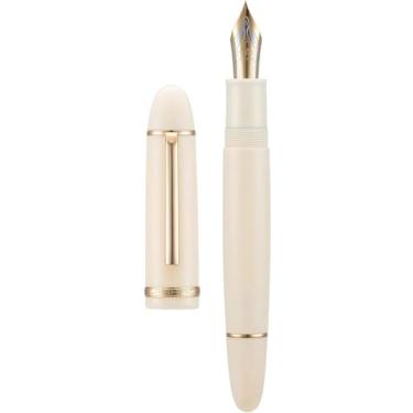 Imagem de AEHON Caneta-tinteiro de resina colorida de 0,5 mm, ponta fina, escrita suave, canetas de presente elegantes para material de escritório (clipe de ouro marfim, EF)