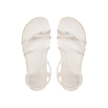 Imagem de GORGLITTER Sandálias rasteiras femininas elegantes de bico aberto com tira no tornozelo verão praia tanga deslizante sapatos de férias, Branco liso, 36