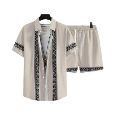 Imagem de Conjunto Vintage Masculino De 2 Peças Camisa De Manga Curta Com Botões