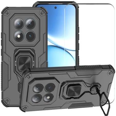 Imagem de LosruGir Capa para Xiaomi Redmi Note 15 Pro Plus 5G, capa protetora híbrida resistente à prova de choque com suporte de camada dupla com protetor de tela de vidro temperado, preta