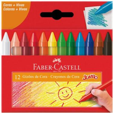 Imagem de Giz De Cera Faber Castel 12 Cores Gizão Jumbo Lavável - Faber-Castell