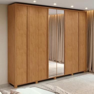 Imagem de Guarda-roupa Casal 100% Mdf 8 Portas Easy Glow com Espelhos e Pés Amendoa Clean