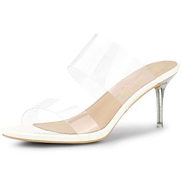 Imagem de Allegra K Sandália feminina transparente com salto stiletto, Branco, 6