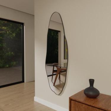 Imagem de Espelho Orgânico 115cm x 60cm E05 Moldura Couro Preto - Cubas e Gabine