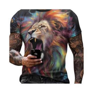 Imagem de Camiseta Masculina De Verão Com Estampa Gráfica 3D De Leão E Coroa, Ma