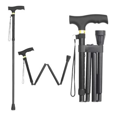 Imagem de Bengala de Alumínio Dobrável com Ajuste de Altura | Bastão de Caminhada Idoso Anatômico e Leve | Bengala Articulada Portátil Preta com Base Antiderrapante | Suporte Mobilidade