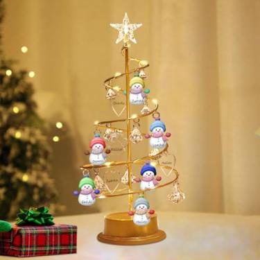 Imagem de Árvore de Natal personalizada de 26 cm de altura, em espiral, árvore de Natal personalizada, com nome de família, boneco de neve, boneco de neve, para mãe, pai, avó, aniversário, casa, decoração de