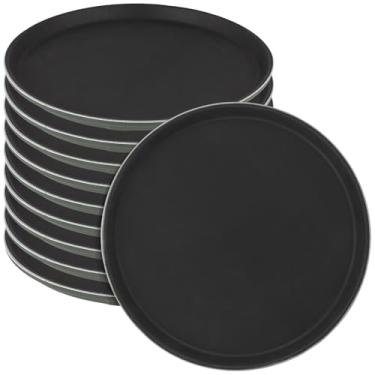 Imagem de NINGWAAN 10 bandejas redondas para servir para restaurante, bandejas de plástico antiderrapantes de 28 cm com bordas elevadas para cozinha, cafeteria, bar, preto