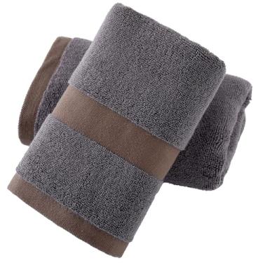 Imagem de YiLUOMO Conjunto de 2 toalhas de mão cinza escuro com faixa de tecido elegante super macia 100% algodão altamente absorvente toalhas decorativas de secagem rápida para decoração de banheiro 33 x 73