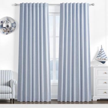 Imagem de Cortinas blecaute azuis empoeiradas para berçário, 203 cm de comprimento para quartos de crianças/meninos, quarto, cortinas plissadas para janela do chão ao teto, com ganchos, linho, inverno, térmico