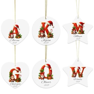 Imagem de 6 peças de enfeite de Natal dupla face 2025 - personalizado com foto e letra inicial - conjunto de ornamentos de nome personalizado para decoração de árvore