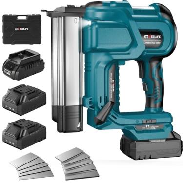 Imagem de GEVEELIFE Pregador Brad sem fio de 5 cm com baterias 2 × 2,0 Ah – Pistola de pregos 2 em 1 de 18 G e pistola de grampear, alimentada por bateria, 1000 pregos incluídos, profundidade ajustável, 2 modos