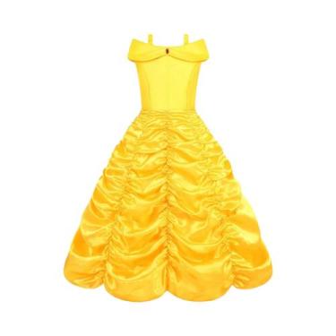 Imagem de Vestido De Princesa Amarelo Fantasia Da Bela Para Meninas Halloween a 