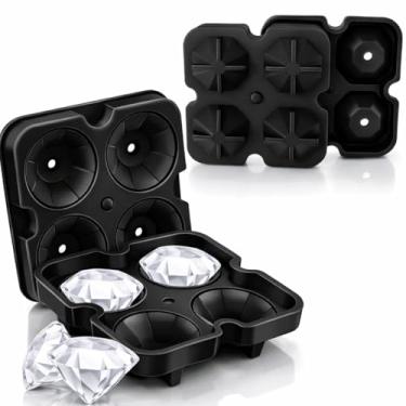Imagem de Kit 2 Formas De Gelo Diamante Em Silicone Preta Yab 4 Cubos Para Whisky Drinks Bebidas Forma Silicone Flexível Resistente Reutilizável Fácil Desenformar
