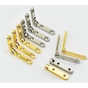 Imagem de 10 peças dobradiças de 90 graus caixa de madeira dobradiça de liga de zinco dobradiças dobráveis com parafusos caixa de joias armário móveis ferragens (ouro)